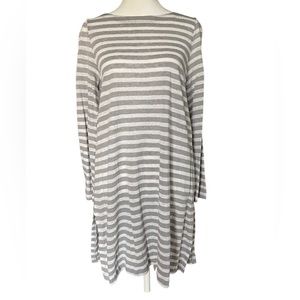 Eileen Fisher Organic Linen Striped Long Sleeve Tunic Gray/White Petite S
